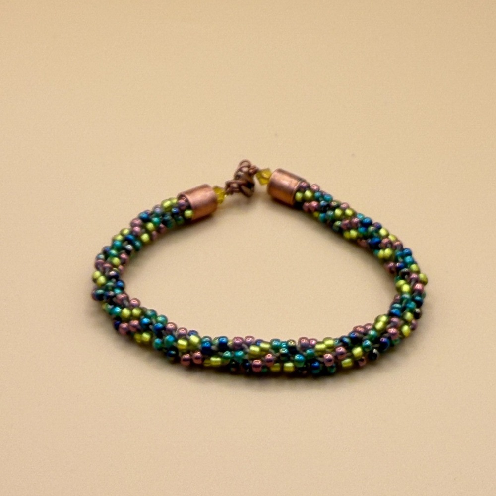 Iridescent Seed Bead Bracelet Copper Tone Boho Artisan Statement Jewelry Gift - Picture 10 of 14